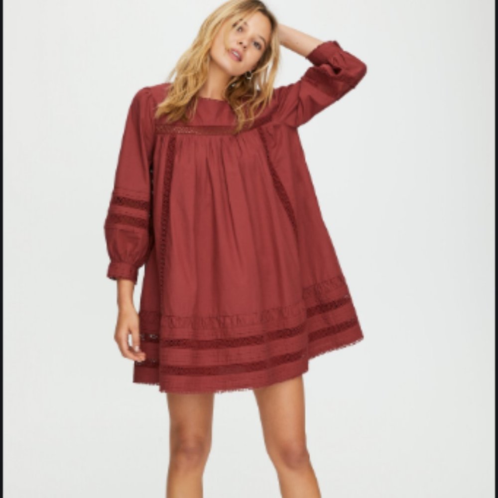 ARITZIA NWT CARMELA BURGUNDY BOHO SHORT DRESS
